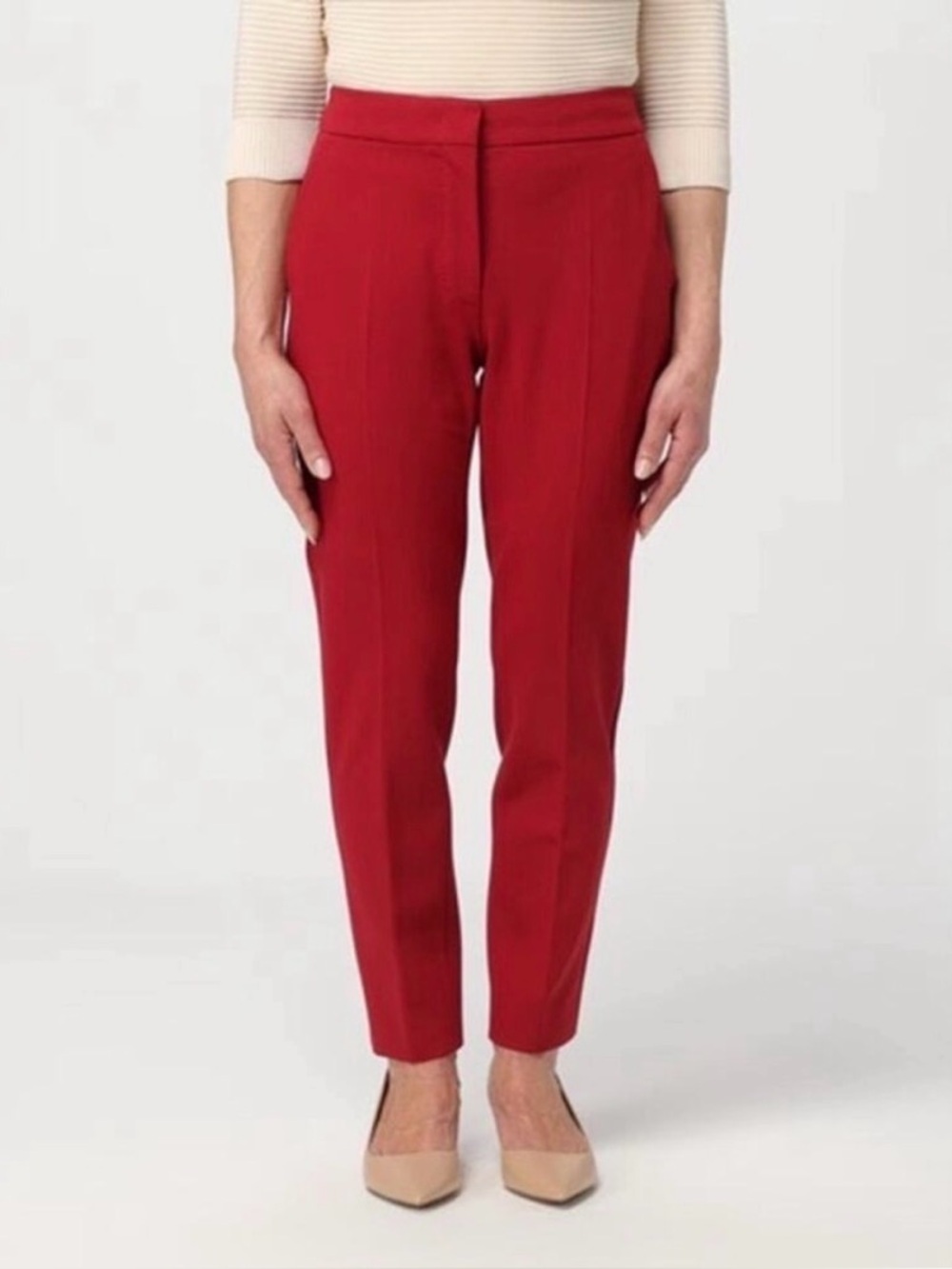 MaxMaraRed Straight Leg Pleated Pant Trousers